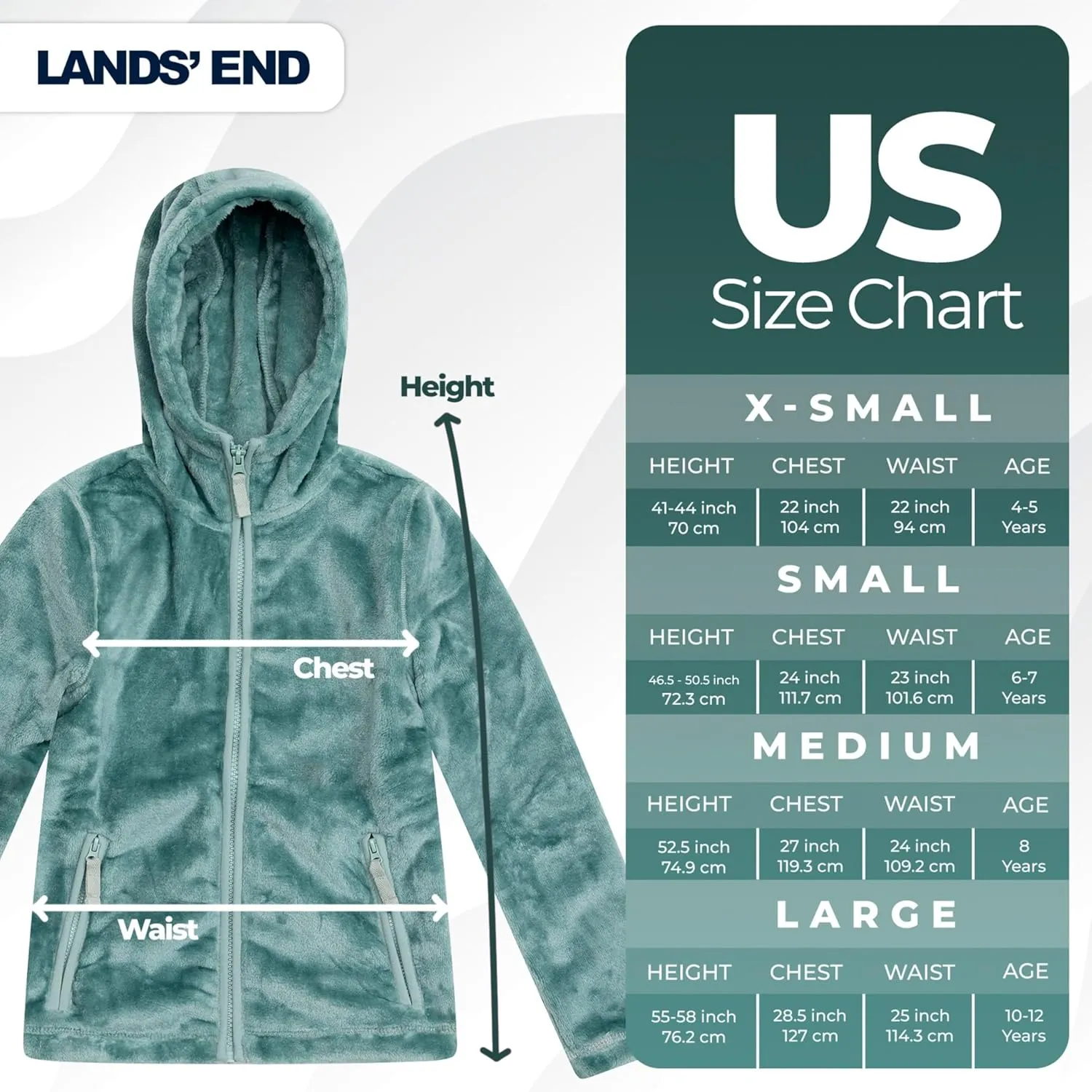 Lands' End Girls Softest Fleece Full Zip Hoodie Sweatshirt (XS-L)