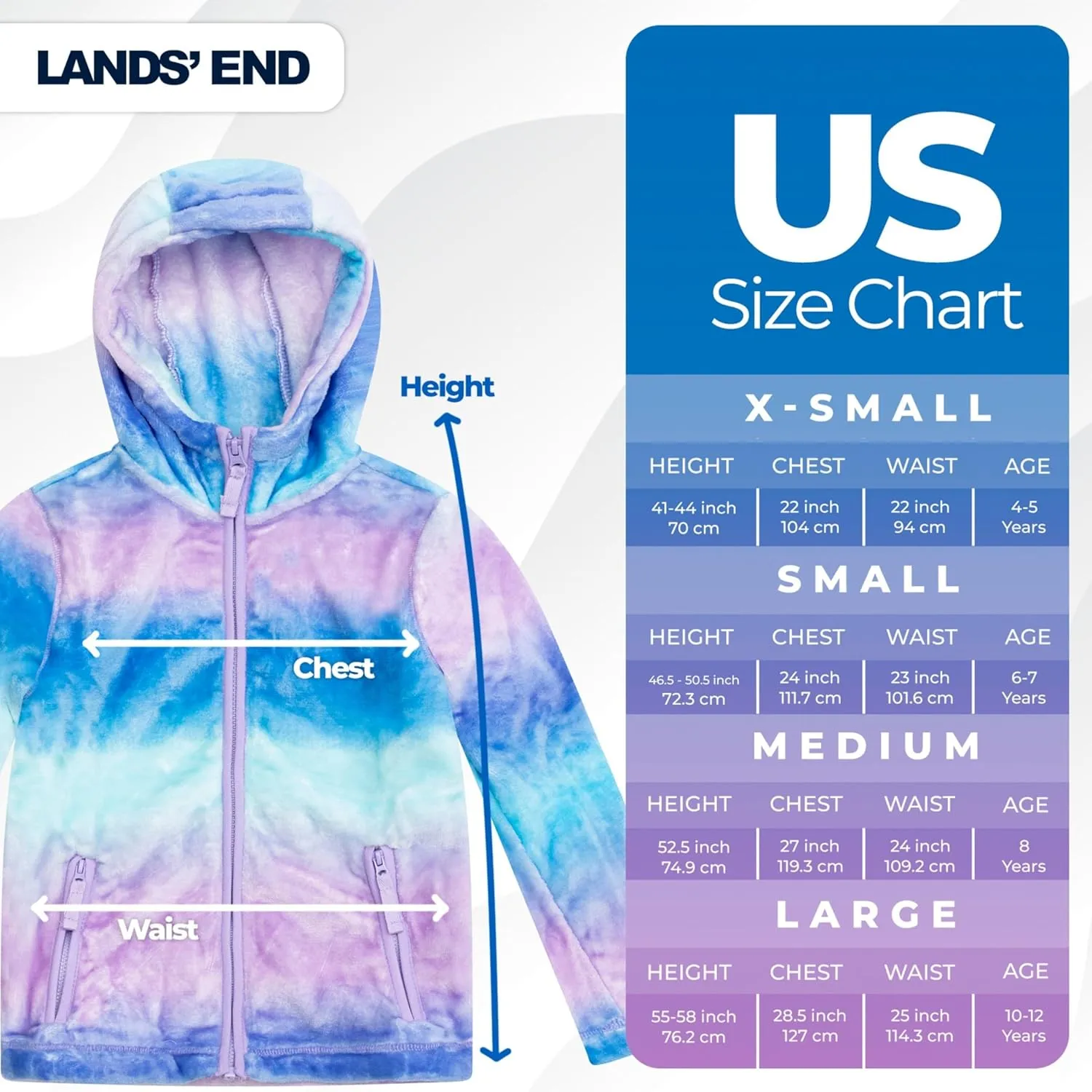 Lands' End Girls Softest Fleece Full Zip Hoodie Sweatshirt (XS-L)