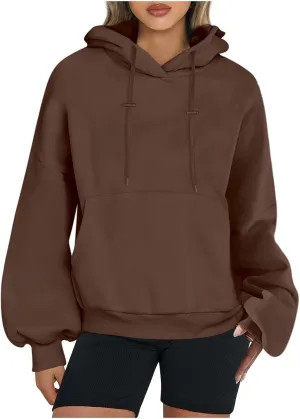 Lantern Sleeve Hoodies for Women Fashion Oversized Plus Size Casual Hoodie Solid Drawstring Sweatshirts with Pocket