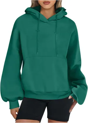 Lantern Sleeve Hoodies for Women Fashion Oversized Plus Size Casual Hoodie Solid Drawstring Sweatshirts with Pocket