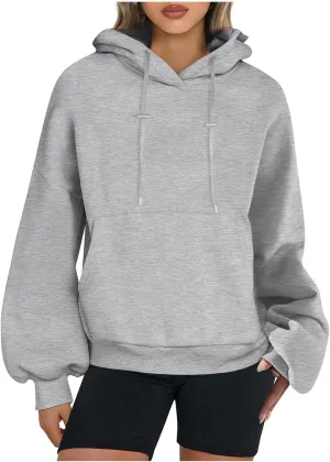 Lantern Sleeve Hoodies for Women Fashion Oversized Plus Size Casual Hoodie Solid Drawstring Sweatshirts with Pocket