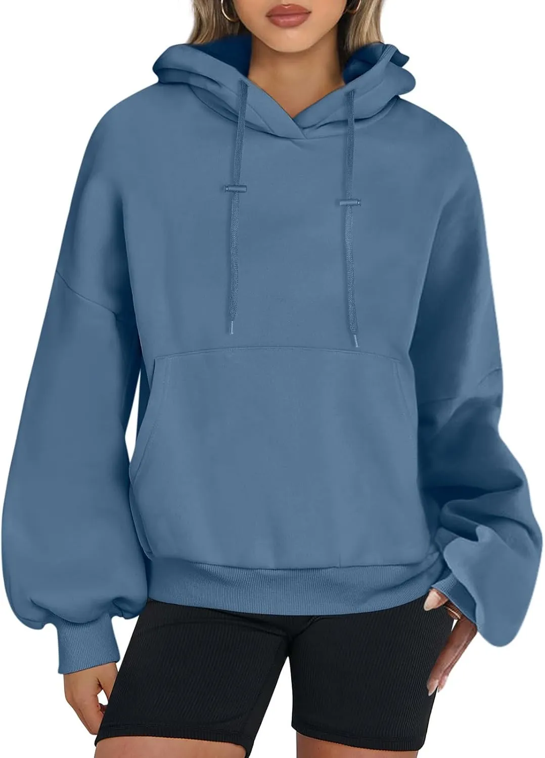 Lantern Sleeve Hoodies for Women Fashion Oversized Plus Size Casual Hoodie Solid Drawstring Sweatshirts with Pocket