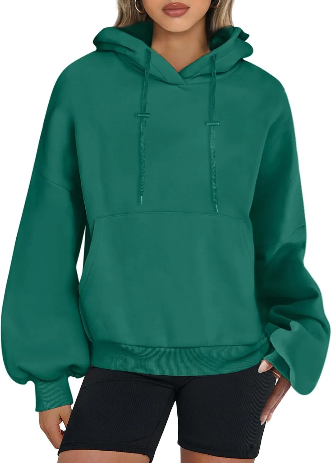 Lantern Sleeve Hoodies for Women Fashion Oversized Plus Size Casual Hoodie Solid Drawstring Sweatshirts with Pocket