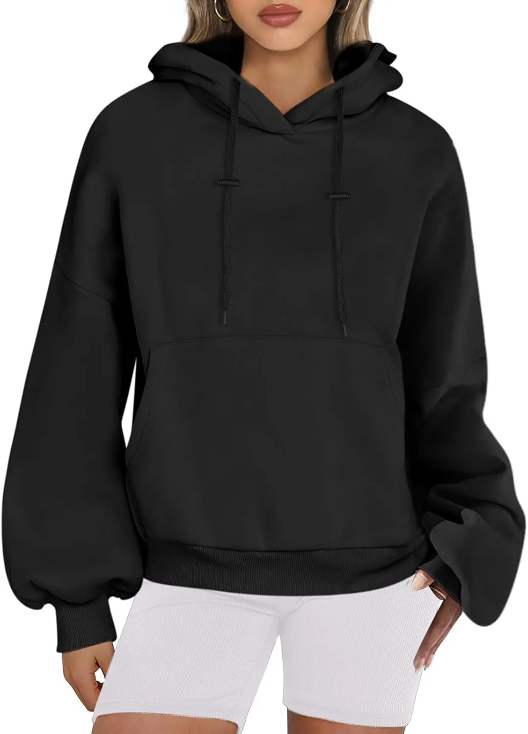 Lantern Sleeve Hoodies for Women Fashion Oversized Plus Size Casual Hoodie Solid Drawstring Sweatshirts with Pocket