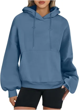 Lantern Sleeve Hoodies for Women Fashion Oversized Plus Size Casual Hoodie Solid Drawstring Sweatshirts with Pocket