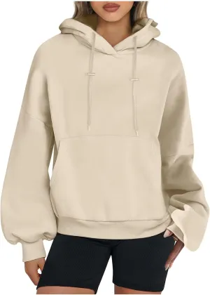 Lantern Sleeve Hoodies for Women Fashion Oversized Plus Size Casual Hoodie Solid Drawstring Sweatshirts with Pocket