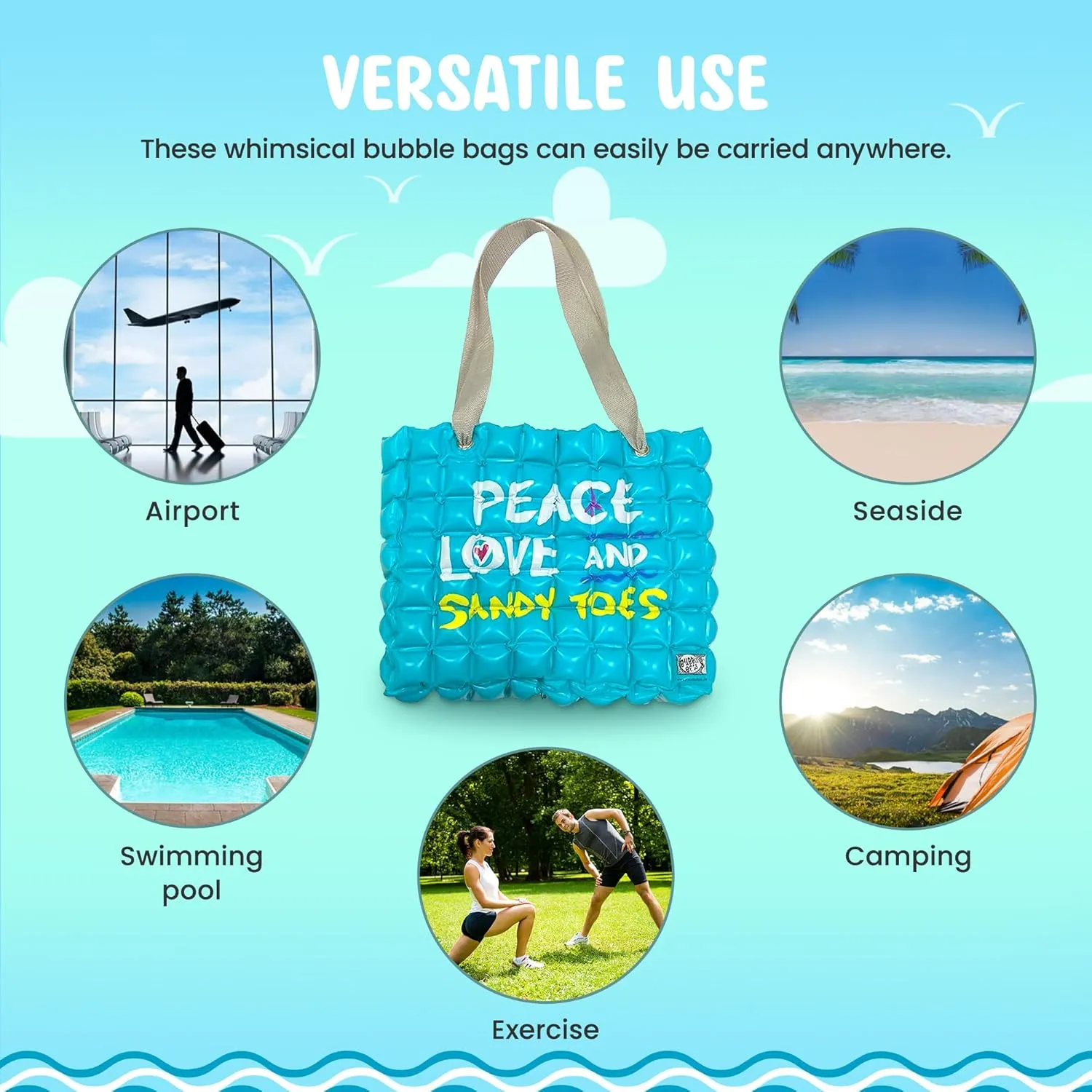 Large Beach Tote Bag for Women 16x14 Inch Foldable Travel Tote Bag Reversible - PVC Waterproof Beach Bags for Pool Shopping