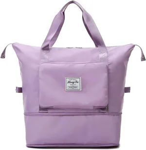 Large Capacity Folding Travel Bag, Foldable Travel Duffel Bag, Dry and Wet Separation Sports Portable Shoulder Bag, Travel Lightweight Waterproof Carry Luggage Bagpurple
