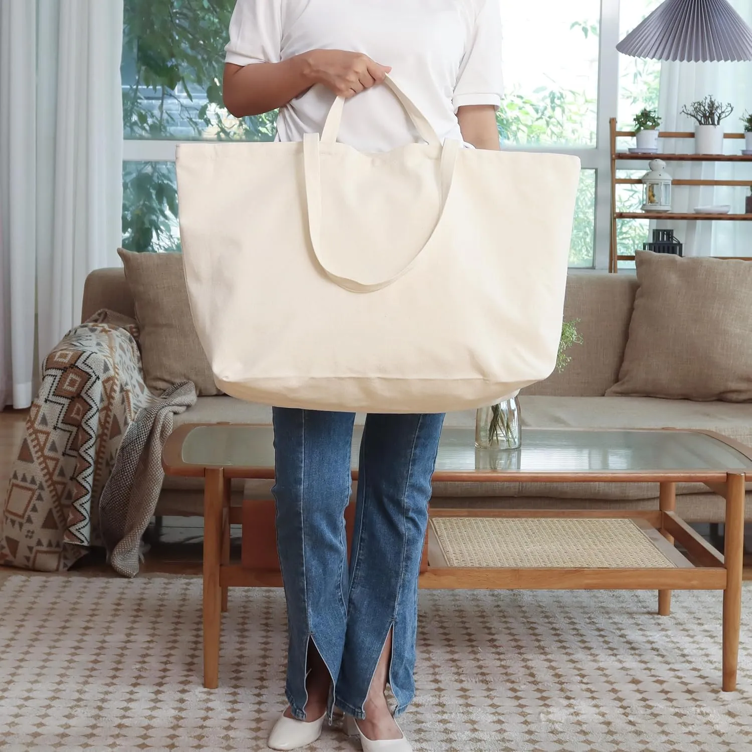 Large Sturdy Canvas Tote Bag -27" X 16" X 8" Extra Big Largest Grocery Shopping Beach Reusable Totes Bags