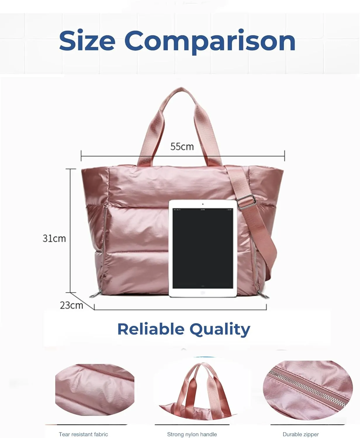 Large Tote Bag for Women, Lightweight Travel Tote Handbags, Puffer Tote Bag with Zipper, Yoga Bags Quilted Work Bag