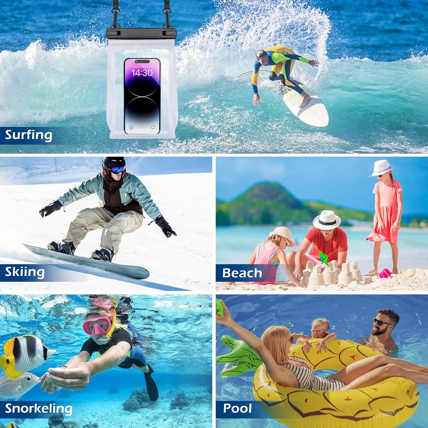 Large Waterproof Phone Pouch [with Sealing Strip], Cell Phone Dry Bag for iPhone 16 15 14 13 Pro Max Galaxy S25 S24 S23 S22 All Devices, Floating Water Proof Bag for Beach Water Park White