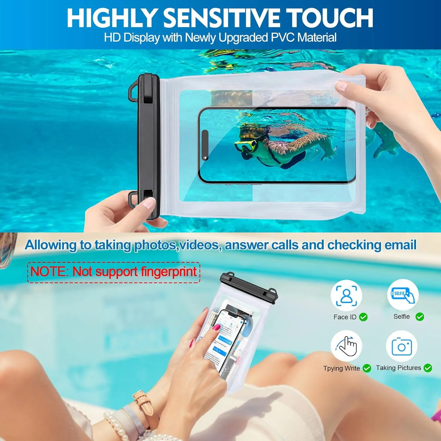 Large Waterproof Phone Pouch [with Sealing Strip], Cell Phone Dry Bag for iPhone 16 15 14 13 Pro Max Galaxy S25 S24 S23 S22 All Devices, Floating Water Proof Bag for Beach Water Park White