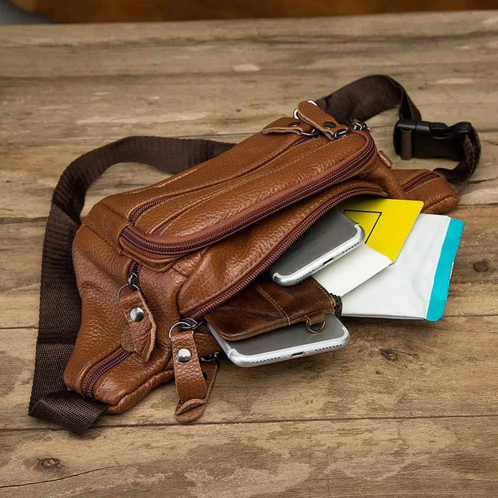 Leather Running Fanny Pack, with Adjustable Strap of Sport Waist Pack for Women Or Men, Running, Traveling, Cycling (Color : B)
