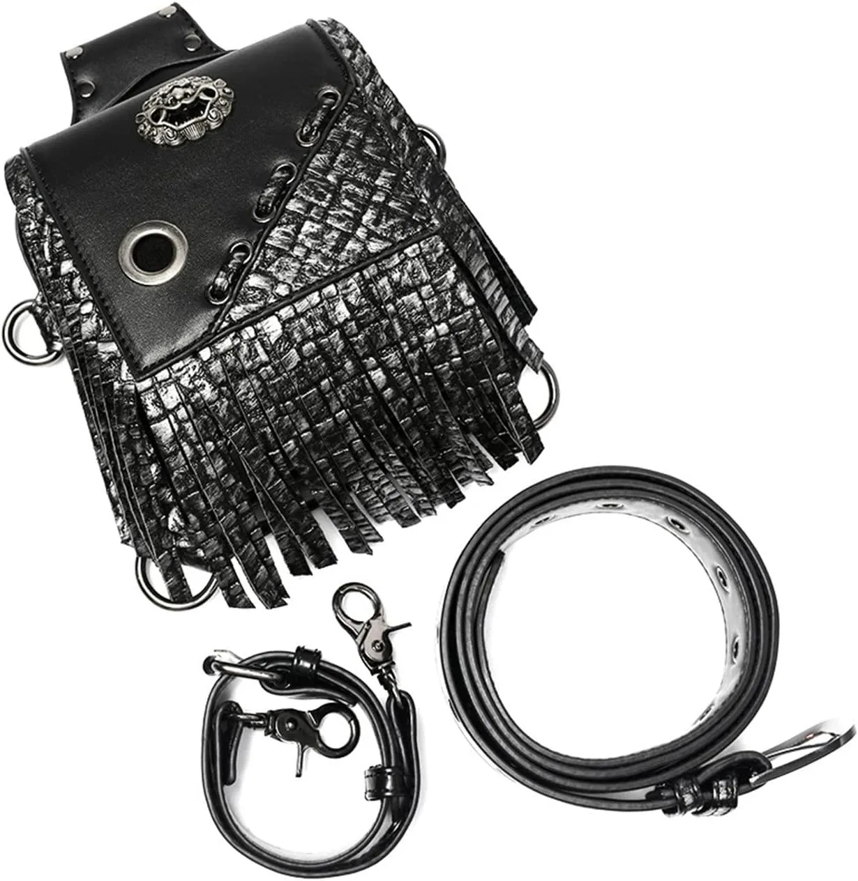 Leather Steampunk Bag Punk Men's Waist Bag Pu Leather Outdoor Tactical Bag for Hiking Camping Trekking, Black