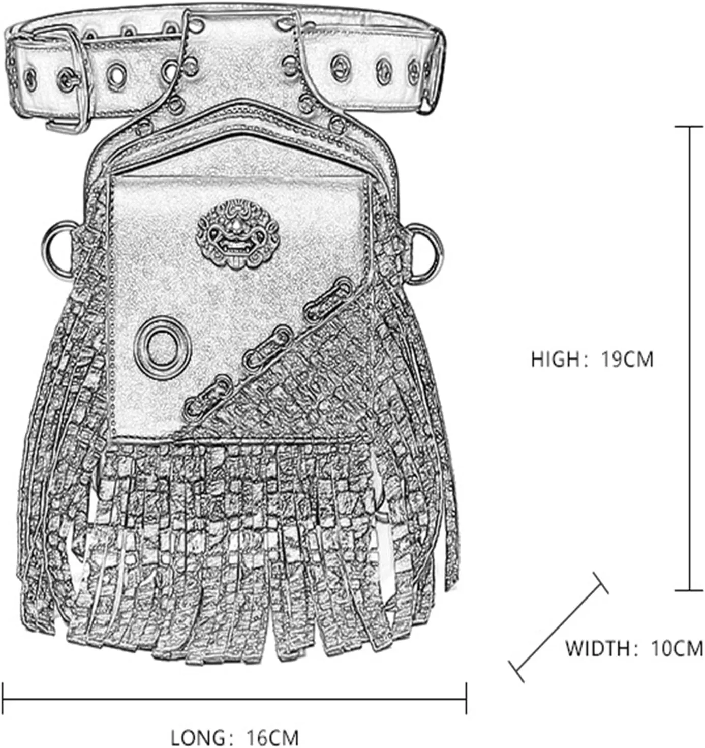 Leather Steampunk Bag Punk Men's Waist Bag Pu Leather Outdoor Tactical Bag for Hiking Camping Trekking, Black
