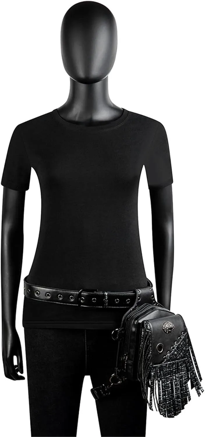 Leather Steampunk Bag Punk Men's Waist Bag Pu Leather Outdoor Tactical Bag for Hiking Camping Trekking, Black