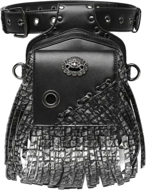 Leather Steampunk Bag Punk Men's Waist Bag Pu Leather Outdoor Tactical Bag for Hiking Camping Trekking, Black