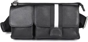 Leather Waist Bag Fanny Pack for Men&Women, Hip Bum Bag with Adjustable Strap for Outdoors Workout Traveling Casual Running Hiking Cycling, Black