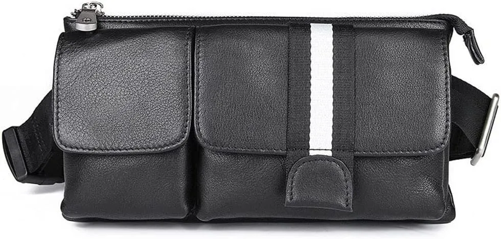 Leather Waist Bag Fanny Pack for Men&Women, Hip Bum Bag with Adjustable Strap for Outdoors Workout Traveling Casual Running Hiking Cycling, Black