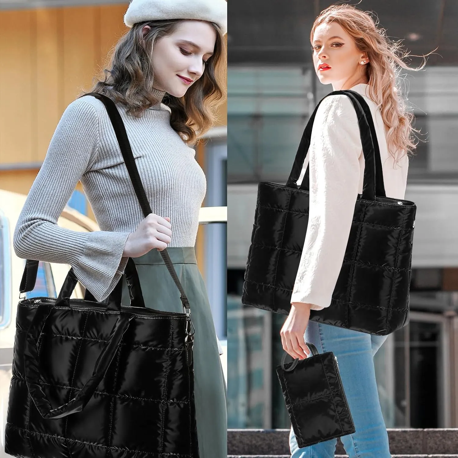 LEDAOU Tote Bag Women Teacher Purse Handbags Shoulder Crossbody Hobo Bags 2pcs with Coin Purse for Work Office School