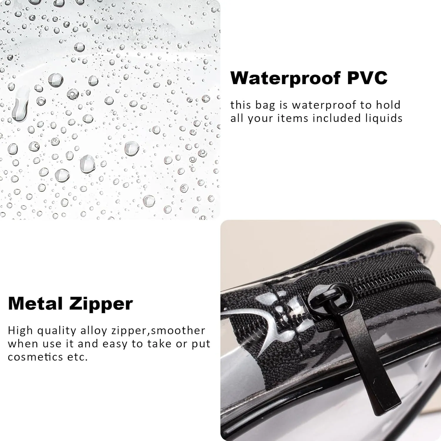 LETGO 4 Pack Clear Toiletry Bag, Portable Travel Makeup Pouch with Zipper, TSA Approved Organizer, PVC Cosmetic for Airport Airline Compliant (Black, Pack of 4)