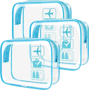 LETGO TSA Approved Toiletry Bag - Clear Makeup Bag Waterproof Quart Size Bag, Travel Makeup Cosmetic Bag for Women Travel Accessories Essentials for Men and Women (3 Pack-Blue)