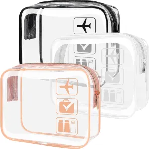 LETGO TSA Approved Toiletry Bag - Clear Makeup Bag Waterproof Quart Size Bag, Travel Makeup Cosmetic Bag for Women Travel Car Accessories Essentials for Men and Women (3 Pack-Black White Pink)