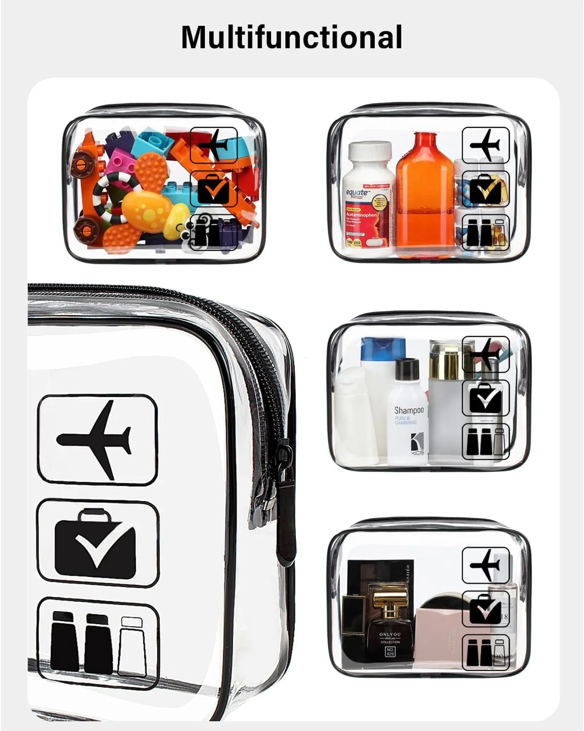 LETGO TSA Approved Toiletry Bag - Clear Makeup Bag Waterproof Quart Size Bag, Travel Makeup Cosmetic Bag for Women Travel Car Accessories Essentials for Men and Women (3 Pack-Black)