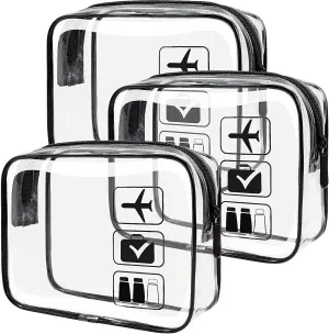 LETGO TSA Approved Toiletry Bag - Clear Makeup Bag Waterproof Quart Size Bag, Travel Makeup Cosmetic Bag for Women Travel Car Accessories Essentials for Men and Women (3 Pack-Black)