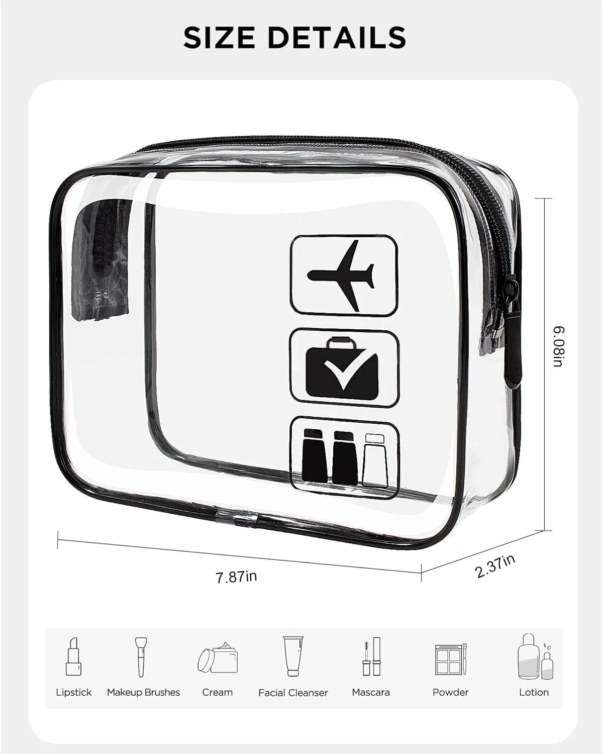 LETGO TSA Approved Toiletry Bag - Clear Makeup Bag Waterproof Quart Size Bag, Travel Makeup Cosmetic Bag for Women Travel Car Accessories Essentials for Men and Women (3 Pack-Black)