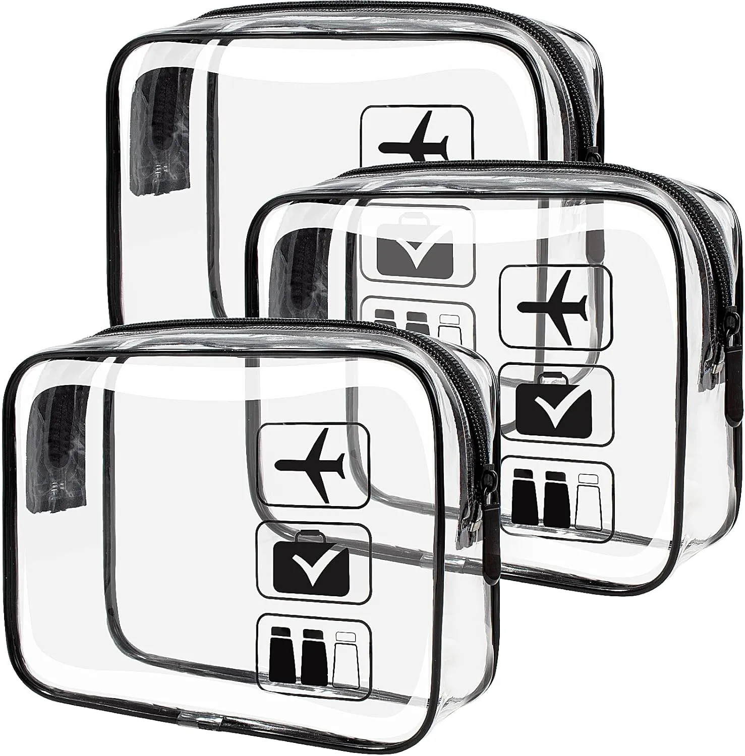 LETGO TSA Approved Toiletry Bag - Clear Makeup Bag Waterproof Quart Size Bag, Travel Makeup Cosmetic Bag for Women Travel Car Accessories Essentials for Men and Women (3 Pack-Black)
