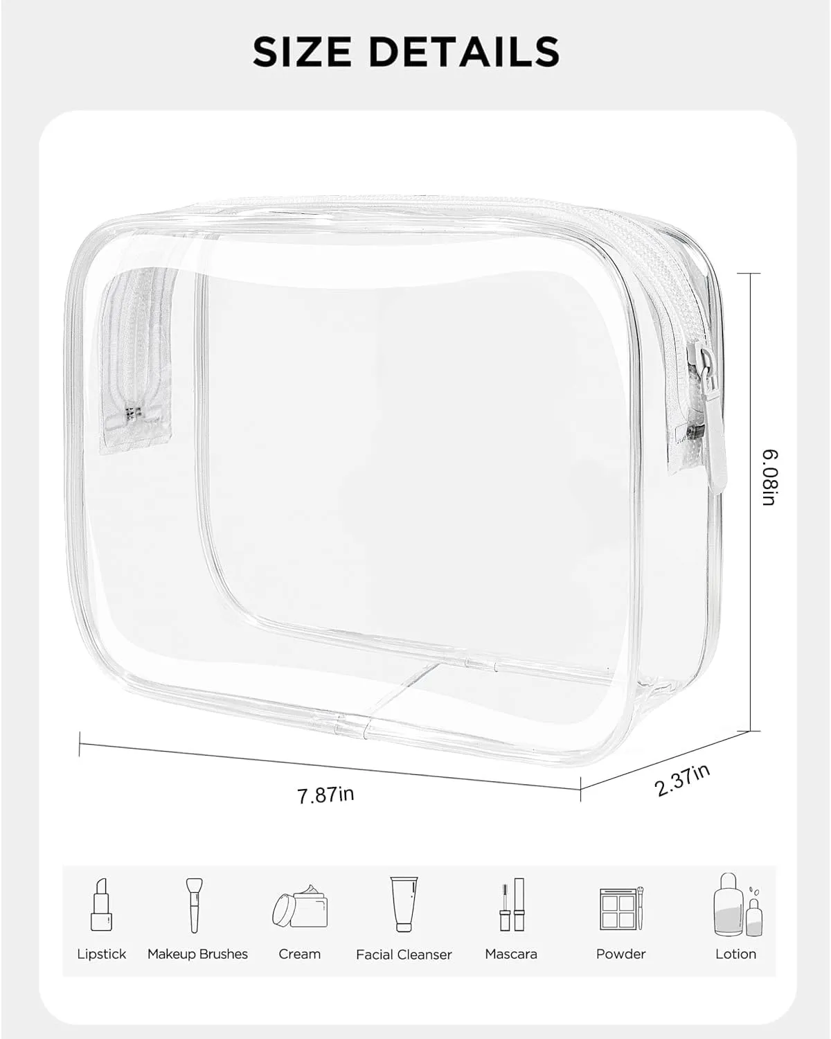 LETGO TSA Approved Toiletry Bag - Clear Makeup Bag Waterproof Quart Size Bag, Travel Makeup Cosmetic Bag for Women Travel Car Accessories Essentials for Men and Women (Clear-Clear)