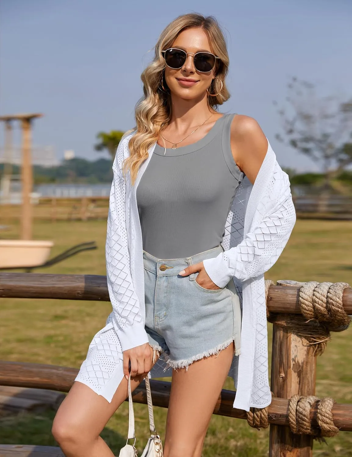 Lightweight Cardigans for Women Open Front Crochet Sweater Kimono Thin Drape Sun Protection Coverups Travel