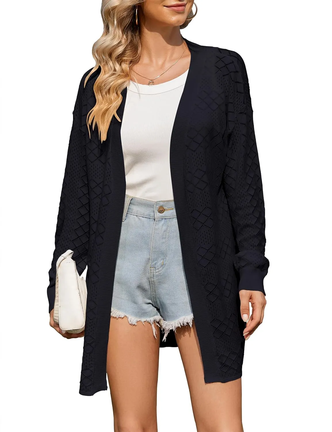 Lightweight Cardigans for Women Open Front Crochet Sweater Kimono Thin Drape Sun Protection Coverups Travel