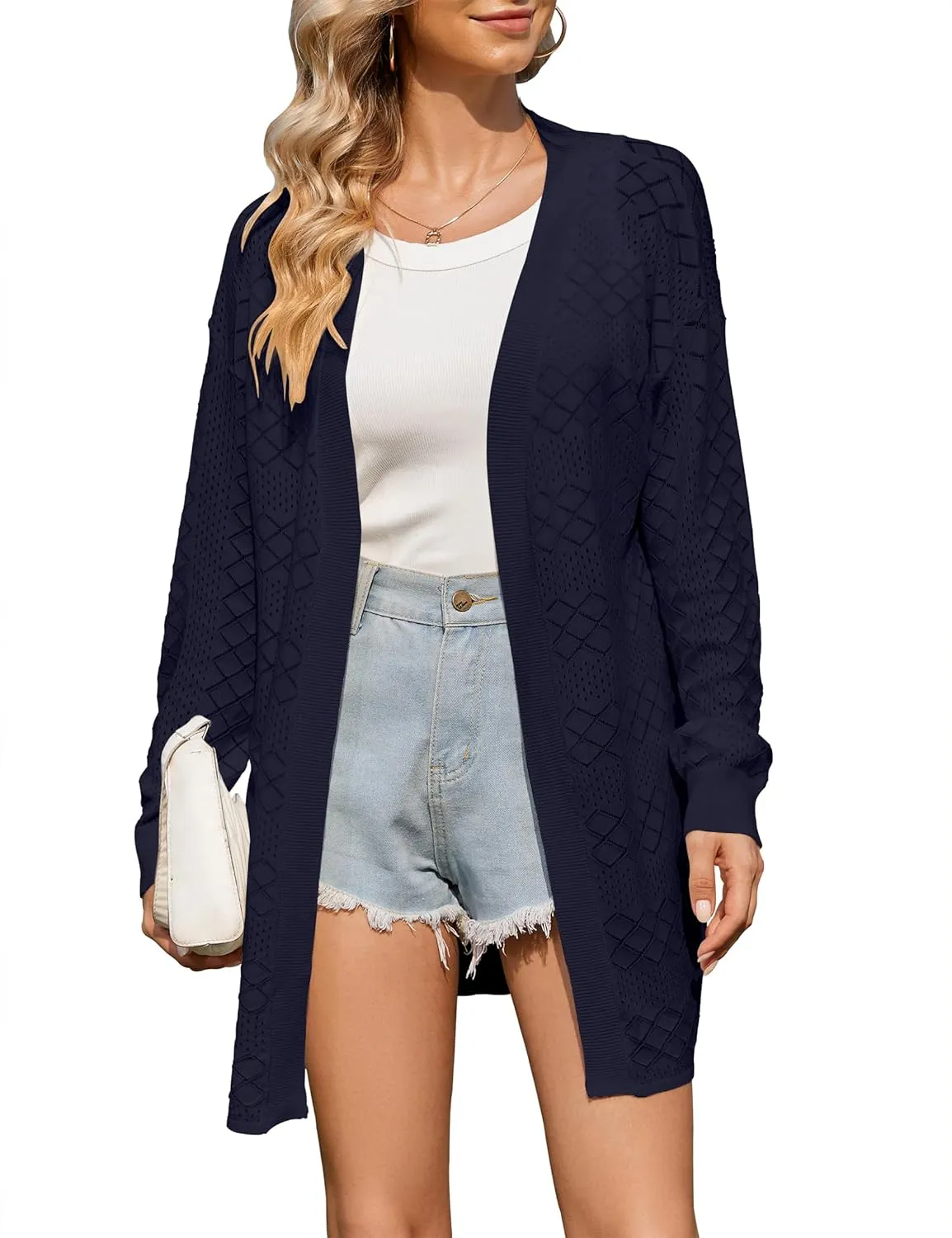 Lightweight Cardigans for Women Open Front Crochet Sweater Kimono Thin Drape Sun Protection Coverups Travel