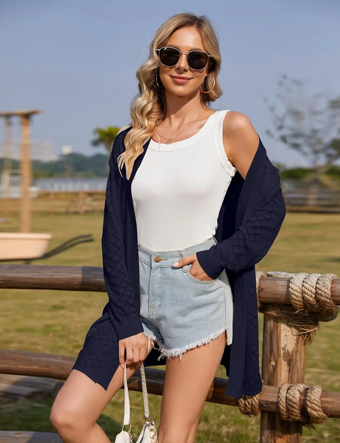 Lightweight Cardigans for Women Open Front Crochet Sweater Kimono Thin Drape Sun Protection Coverups Travel