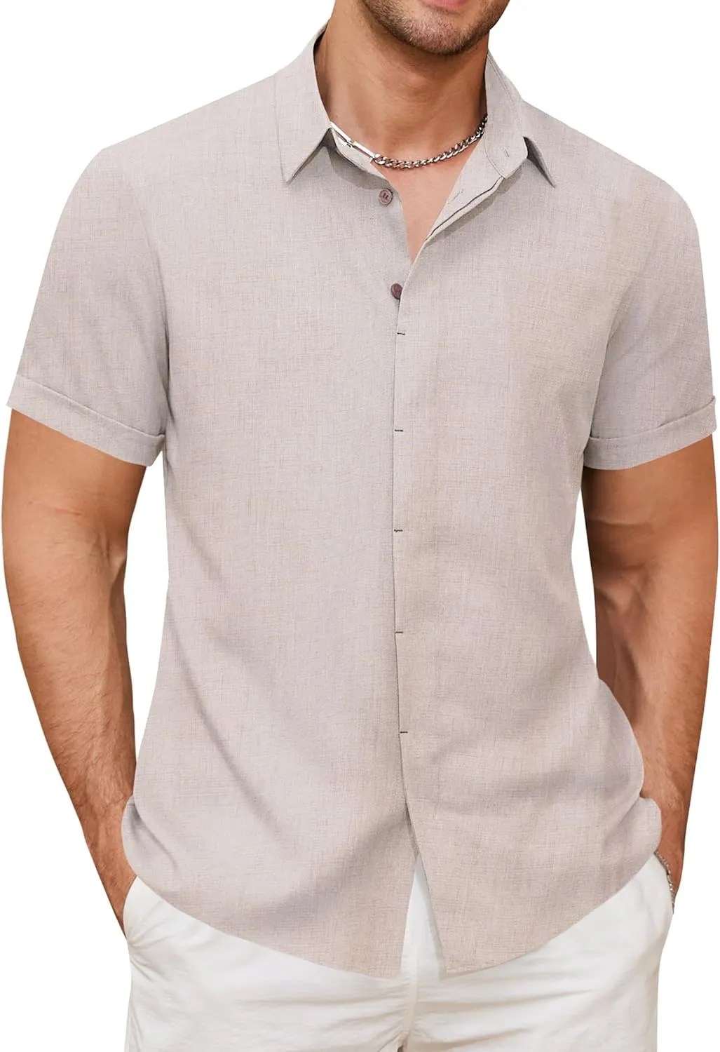 Linen Shirts for Men Button Down Beach Shirt Short Sleeve Men's Casual Summer Vacation Shirts