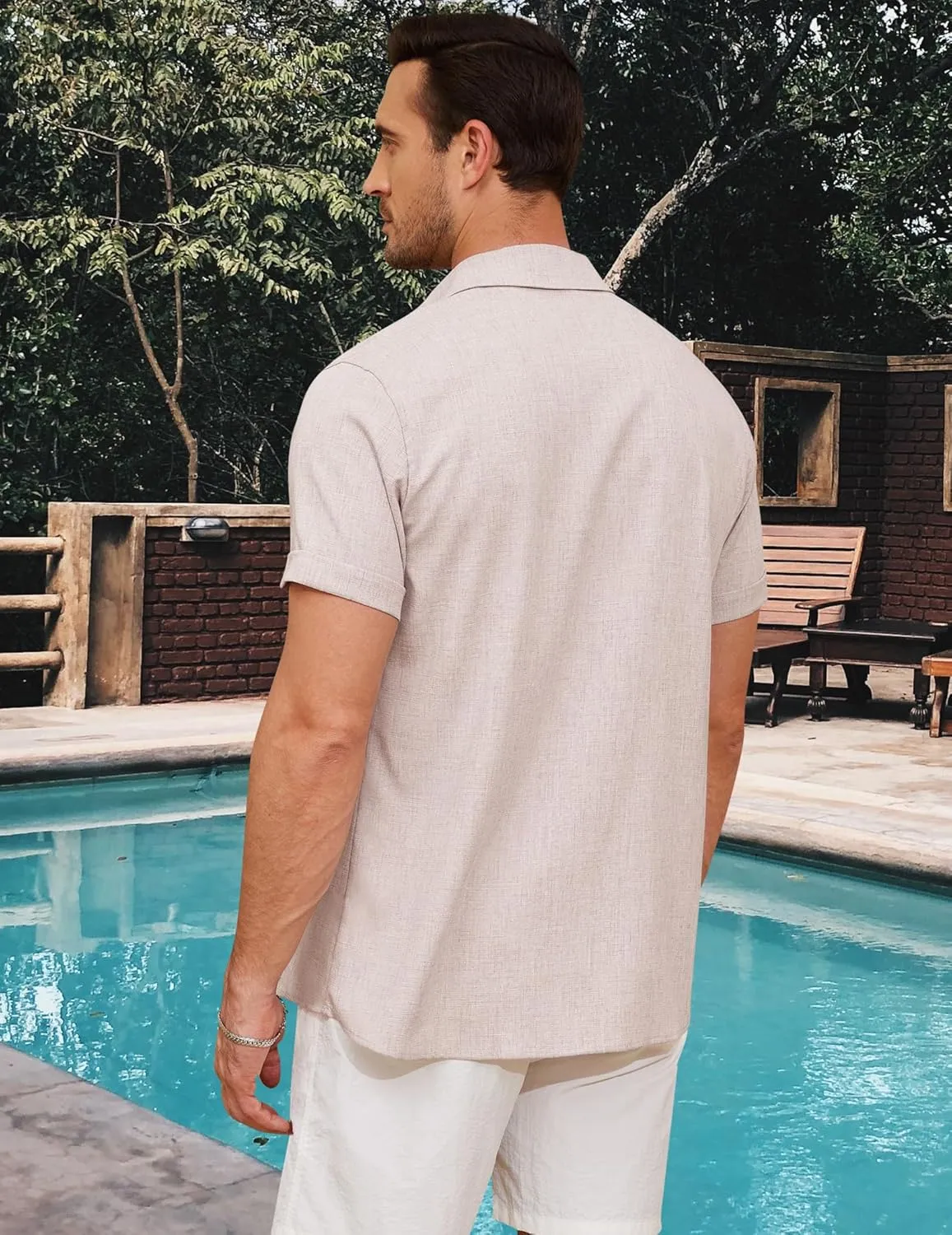Linen Shirts for Men Button Down Beach Shirt Short Sleeve Men's Casual Summer Vacation Shirts