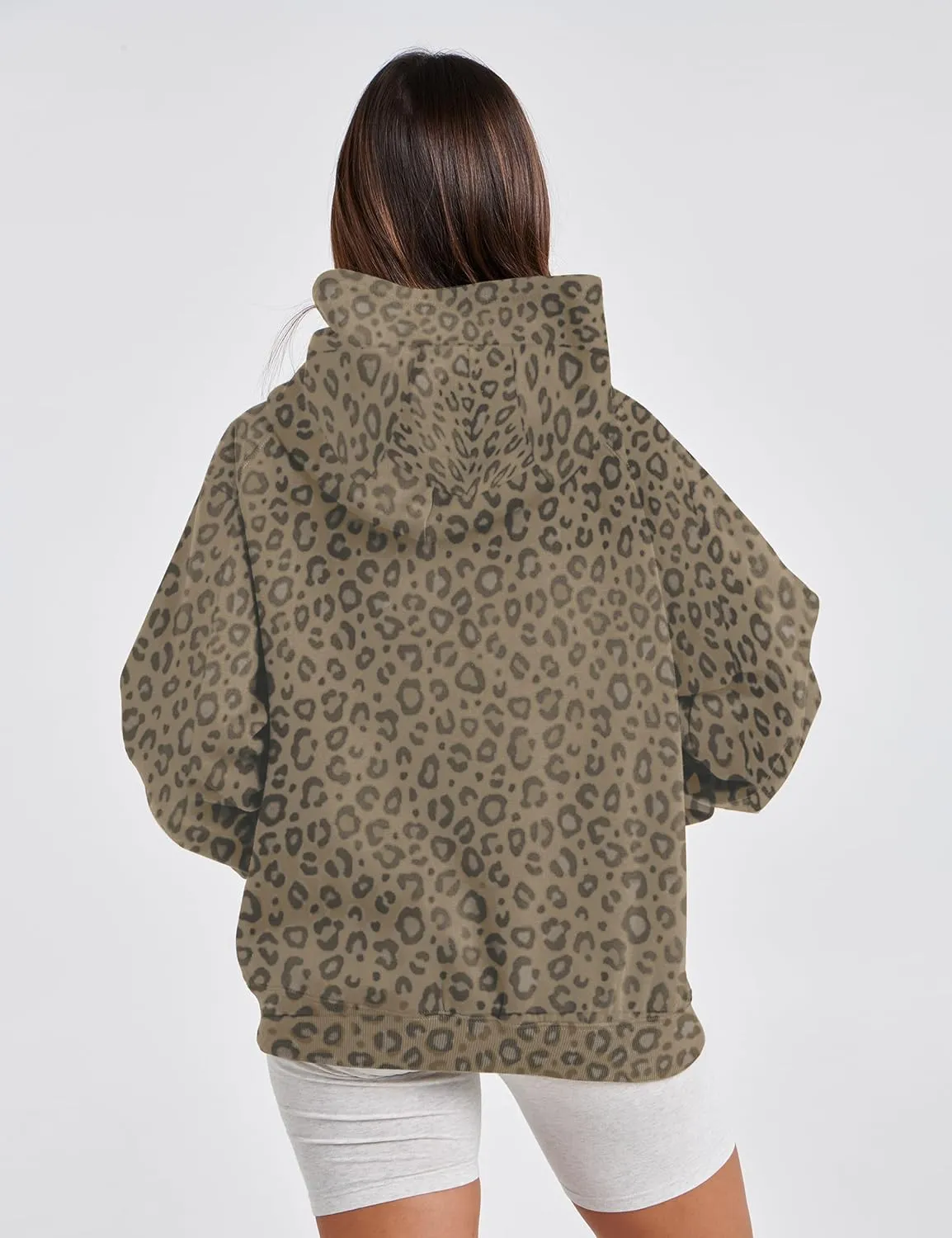Livtany Women's Leopard Cheetah Print Hoodies Oversized Fit Fleece Pullover Top Fashion Long Sleeve Sweatshirt With Pocket