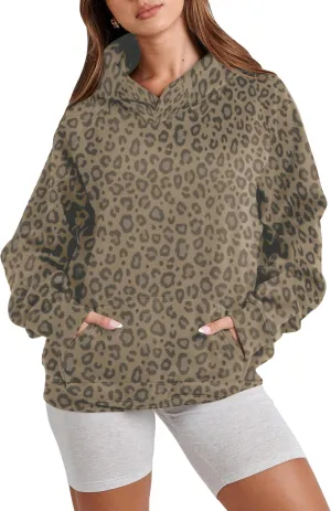 Livtany Women's Leopard Cheetah Print Hoodies Oversized Fit Fleece Pullover Top Fashion Long Sleeve Sweatshirt With Pocket