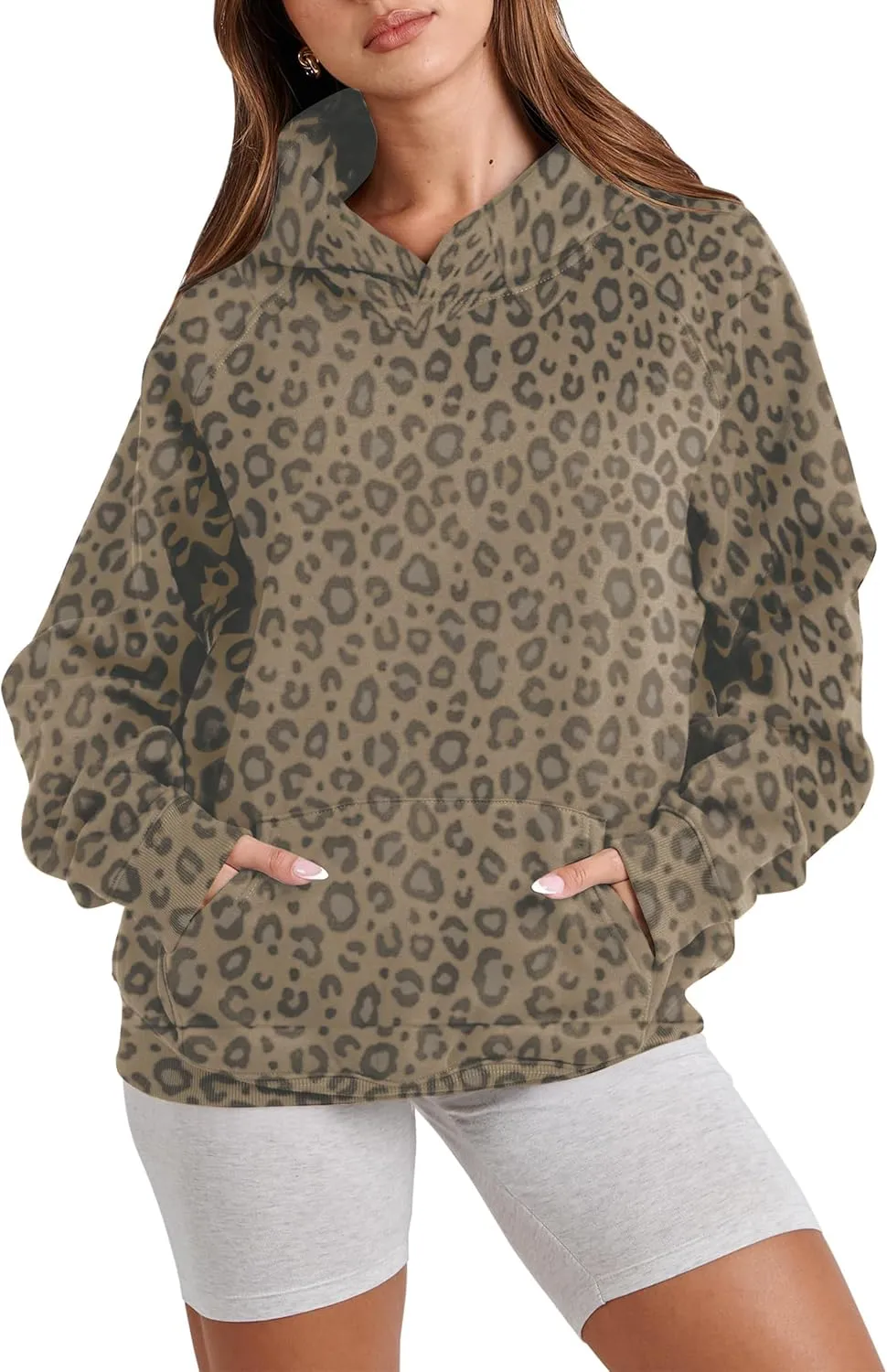 Livtany Women's Leopard Cheetah Print Hoodies Oversized Fit Fleece Pullover Top Fashion Long Sleeve Sweatshirt With Pocket