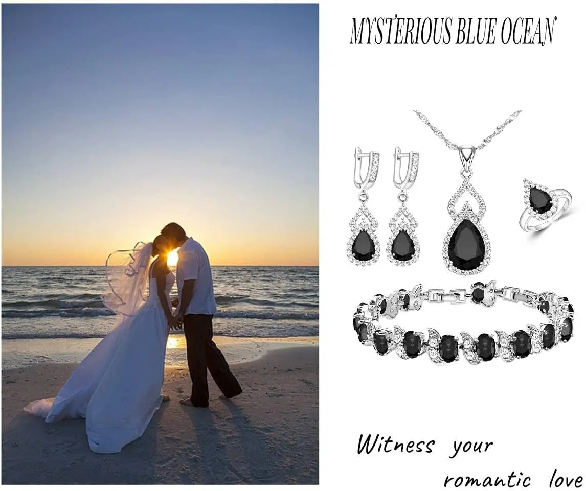 LMXXVJ Women Jewelry Set Platinum Plated Necklace Open Ring Earrings Bracelet Set,Birthday/Anniversary Mothers Day Jewelry Gifts for Mom/Wife/Sister/Best Friend