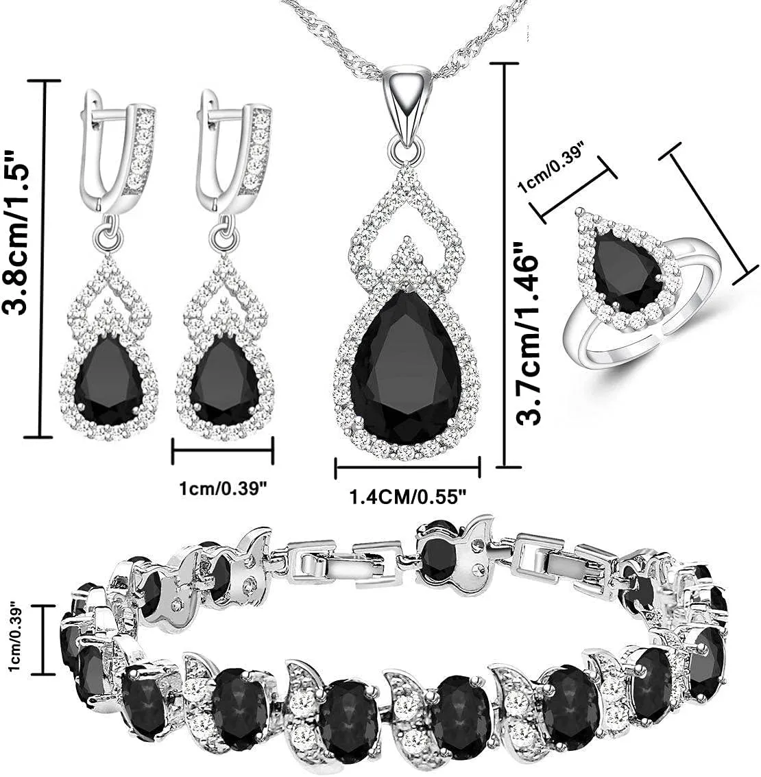 LMXXVJ Women Jewelry Set Platinum Plated Necklace Open Ring Earrings Bracelet Set,Birthday/Anniversary Mothers Day Jewelry Gifts for Mom/Wife/Sister/Best Friend