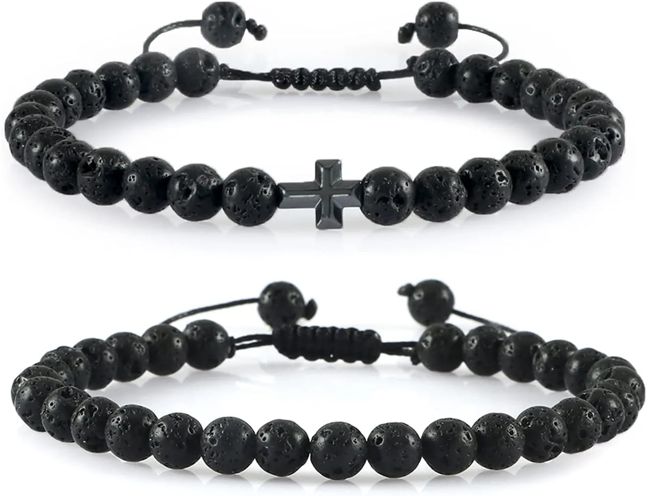 Long Men's Natural Lava Rock Stone Bracelets Charm Tiger Eye Hematite Cross Beads Handmade Women Prayer Balance Bracelet Bangle Good-Looking (Metal Color : Tiger Eye Stone)