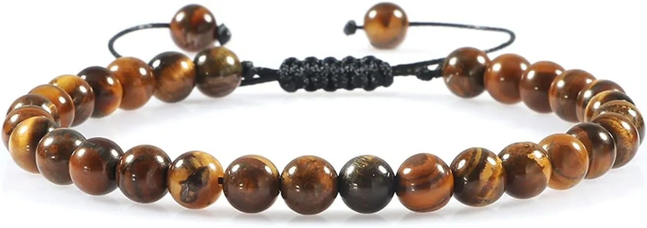 Long Men's Natural Lava Rock Stone Bracelets Charm Tiger Eye Hematite Cross Beads Handmade Women Prayer Balance Bracelet Bangle Good-Looking (Metal Color : Tiger Eye Stone)