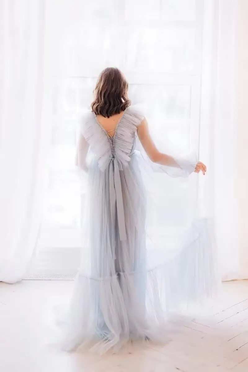 Long Pleated Dresses Ladies Photo Shoot Custom Maternity Dresses Off Shoulder Baby Shower Dress