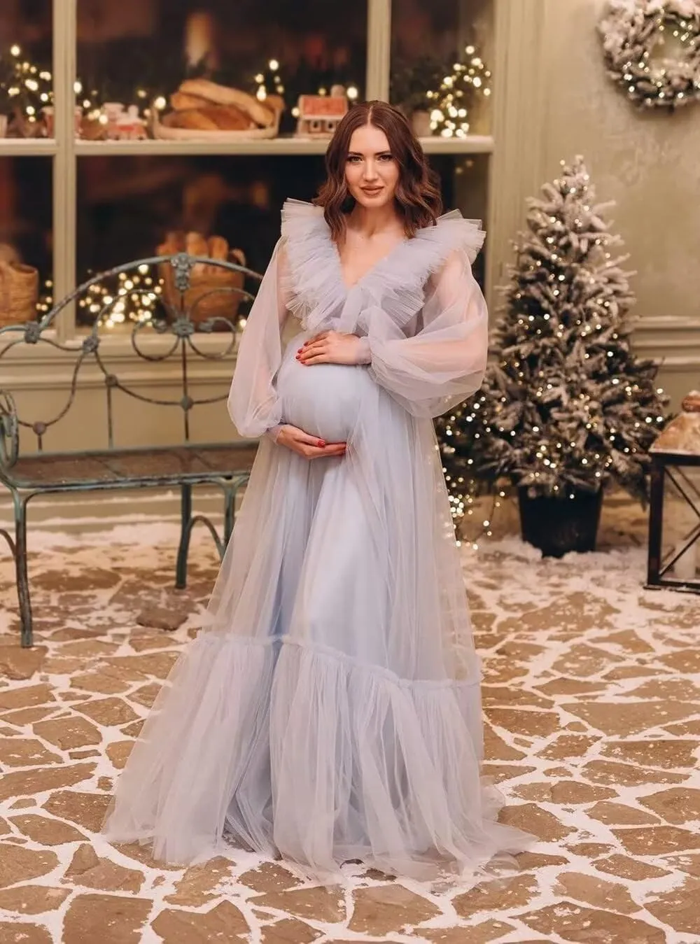 Long Pleated Dresses Ladies Photo Shoot Custom Maternity Dresses Off Shoulder Baby Shower Dress