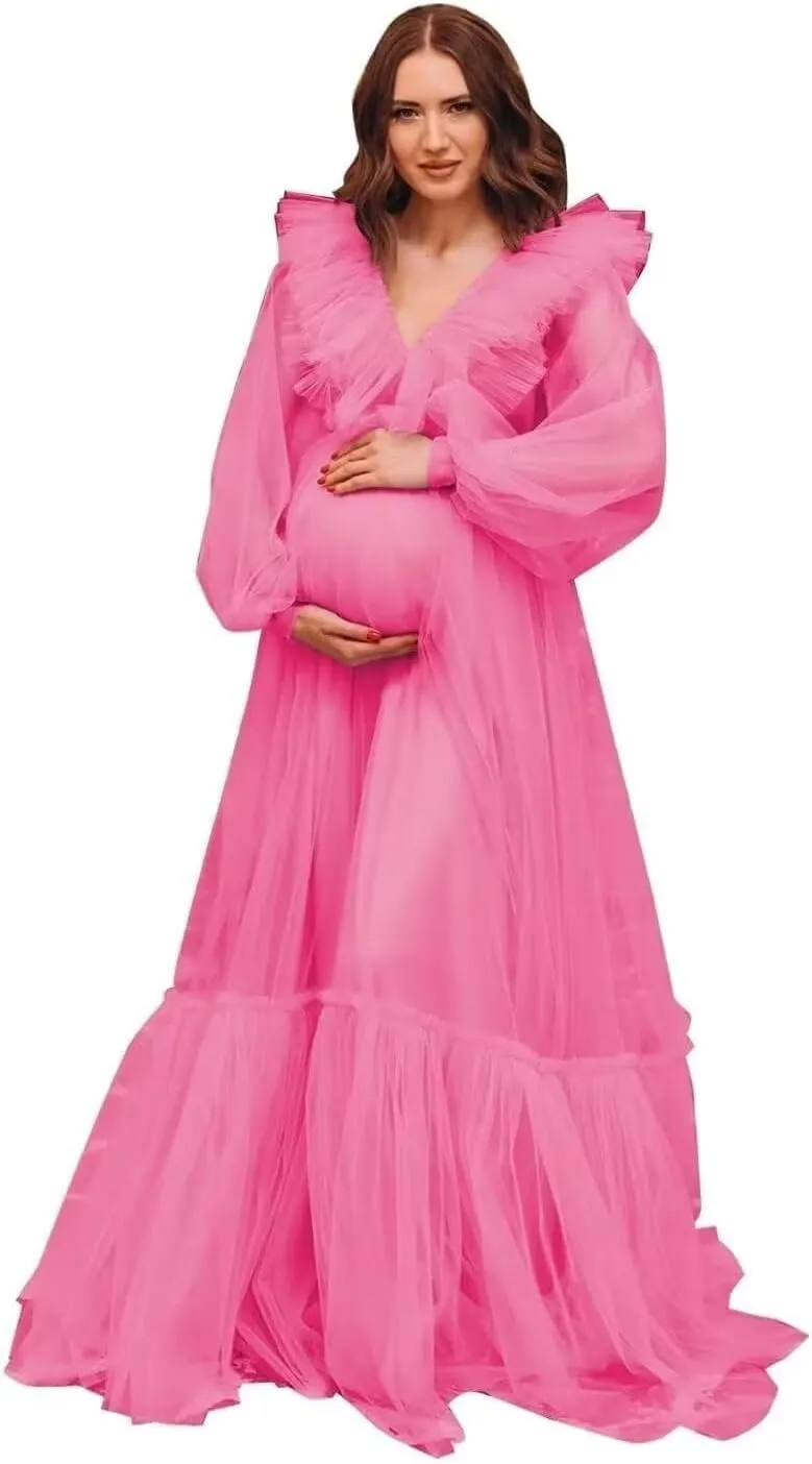 Long Pleated Dresses Ladies Photo Shoot Custom Maternity Dresses Off Shoulder Baby Shower Dress