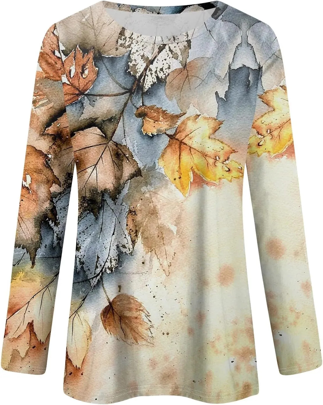 Long Sleeve Womens Tops 2024 Vintage Print Casual Loose with Round Neck Plus Size Shirts