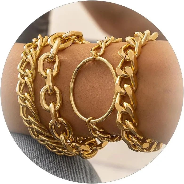 Long tiantian Gold Bracelet Stack Chunky Gold Bracelet for Women Dainty Gold Bracelets Pulseras Para Mujer Chain Link Stackable Bracelets for Women Gold Jewelry